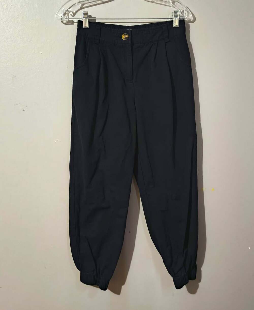 Halara Women's Black Pleated Twill Cotton Jogger Pants Pockets Elastic Waist S